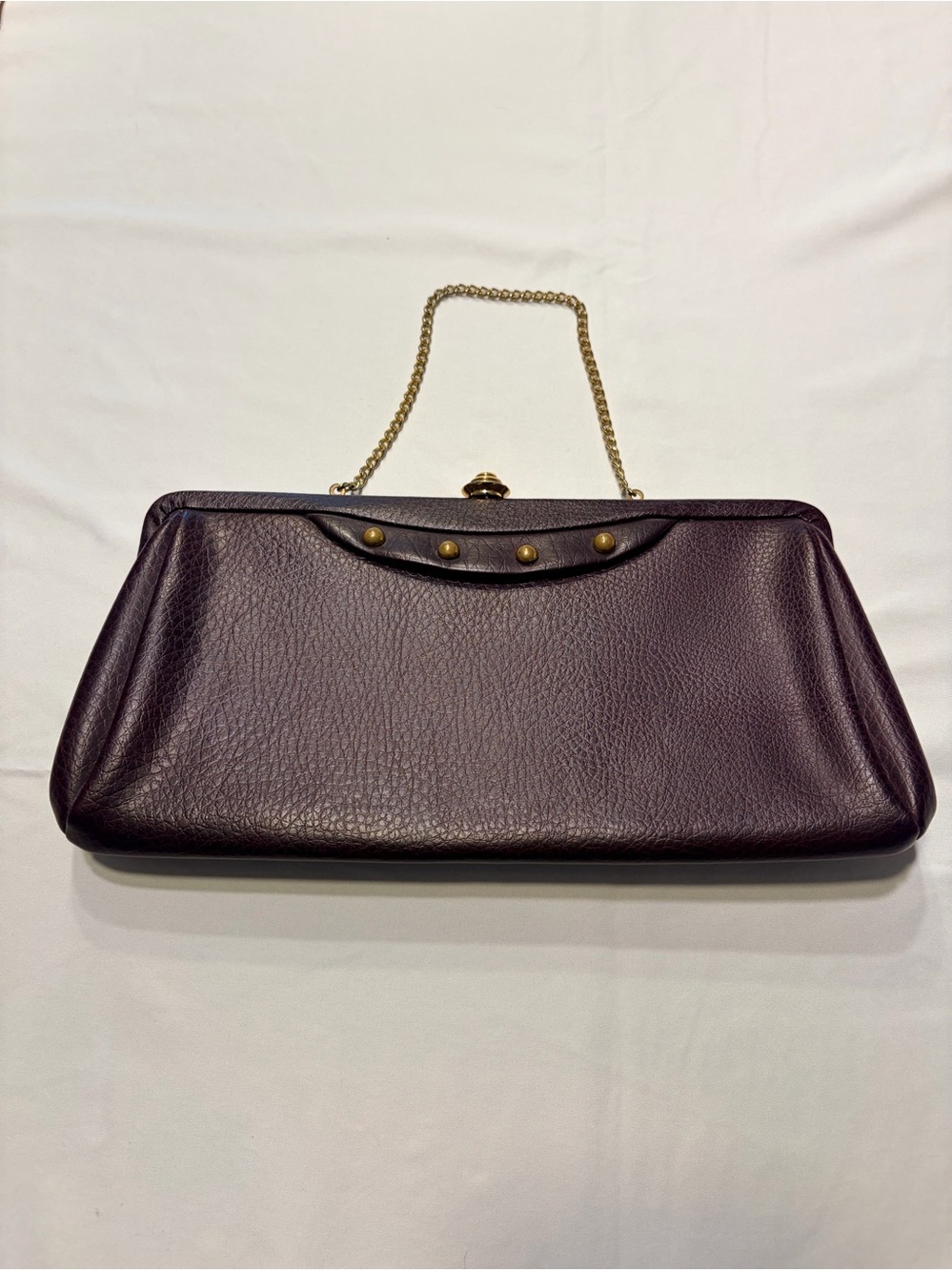Vintage Genuine Leather Frame Clutch Convertible Crossbody Bag Aubergine Brown